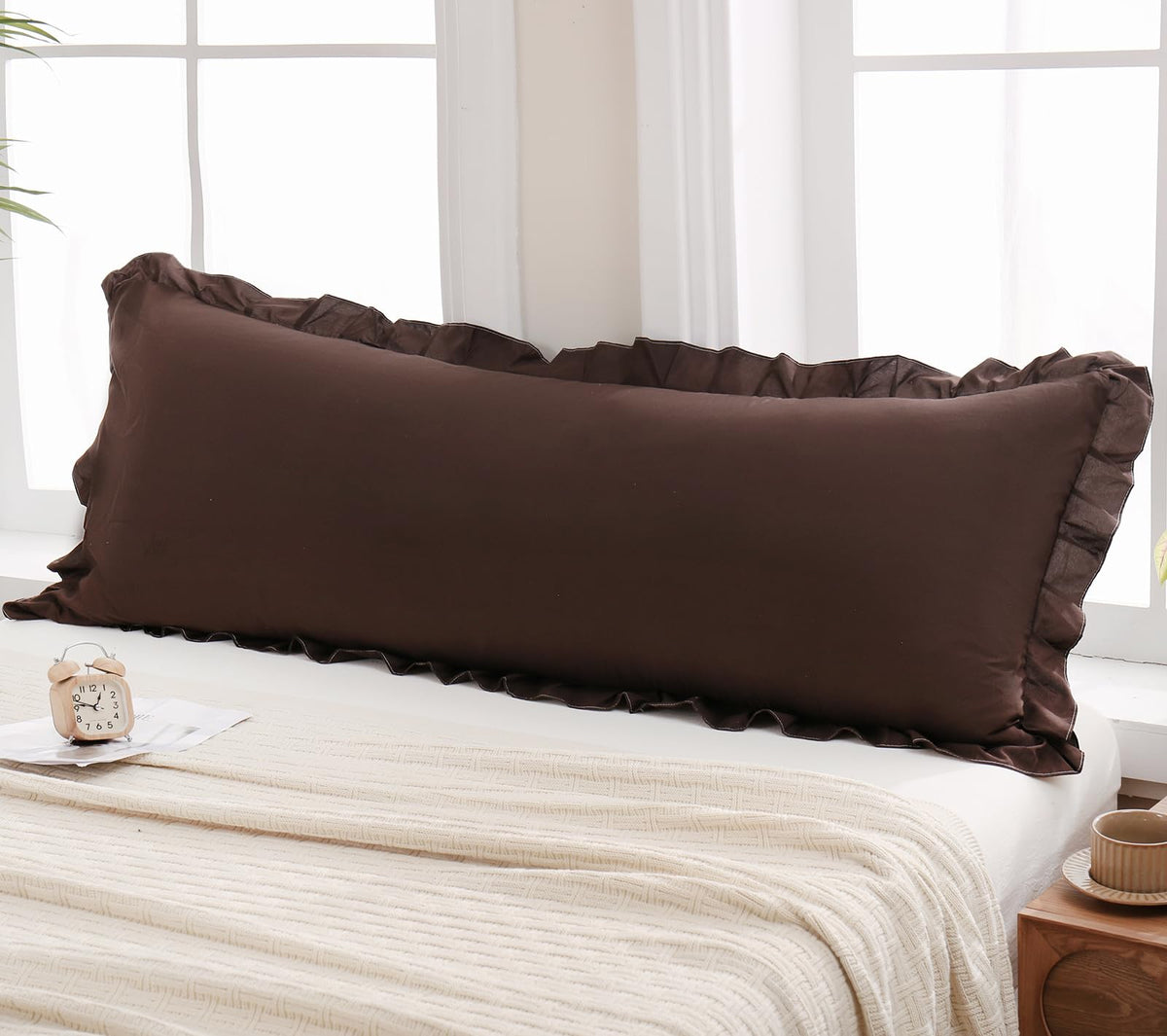 Boho White Body Pillowcase 20x54in - Ruffled Fringe Decor Sham