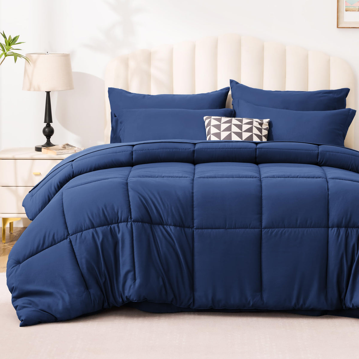 Love's cabin Full Comforter Set Black, 7 Pieces Full Bed in a Bag, All Season Bedding Sets with 1 Comforter, 1 Flat Sheet, 1 Fitted Sheet, 2 Pillowcase and 2 Pillow Sham