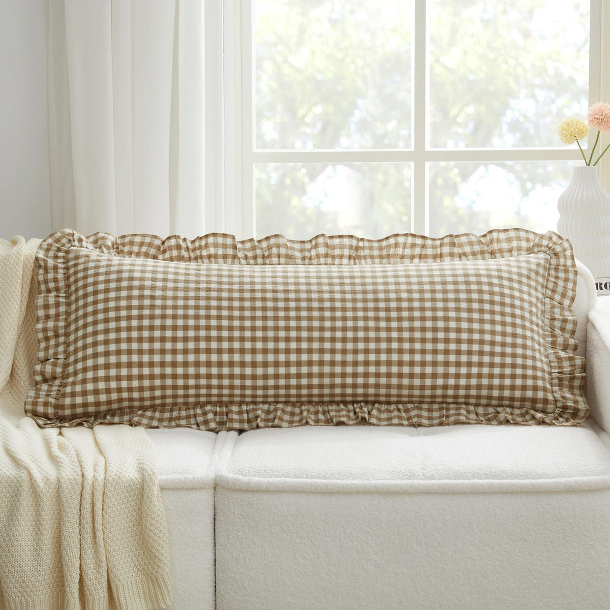 KKJIAF 2 Pcs Plaid Ruffle Pillow Case Standard Size, Sage Green Plaid