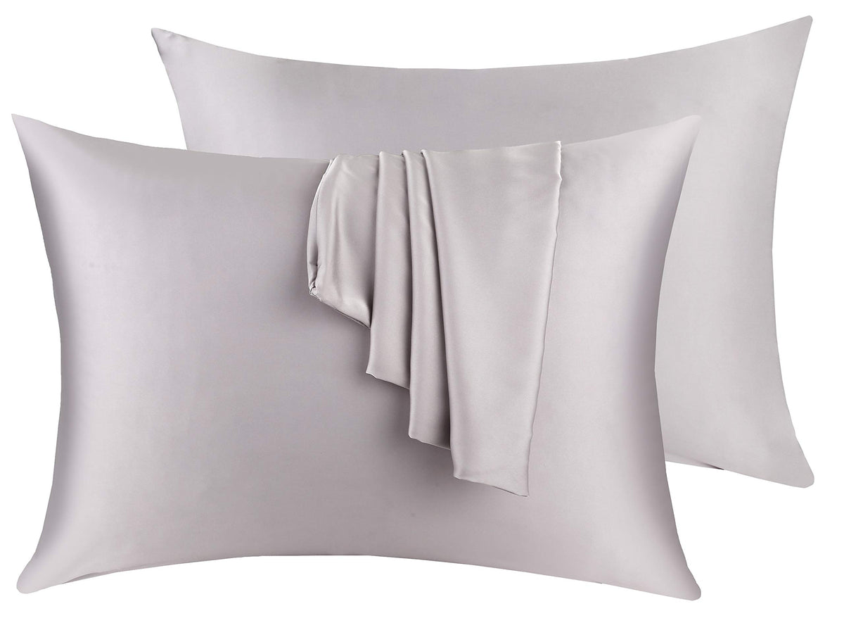 100% Silk Pillow Cases 2 Pack, Mulberry Silk Pillowcase for Hair and Skin with Hidden Zipper, Soft Breathable Smooth Cooling Silk Pillowcase for Sleeping Women (White, Standard)