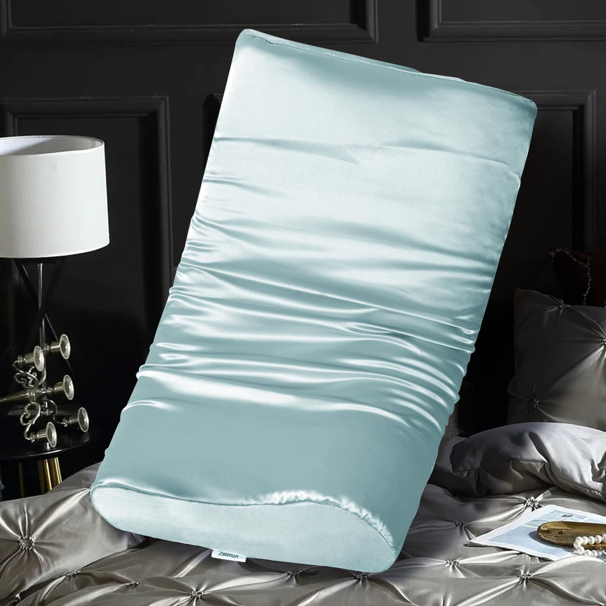 Satin Pillowcase for Contour Memory Foam Pillows, 24" x 14" x 5.1"/3.5" Cervical Pillow Case, Soft Pillow Cover for Sleeping Pillows (Grey)