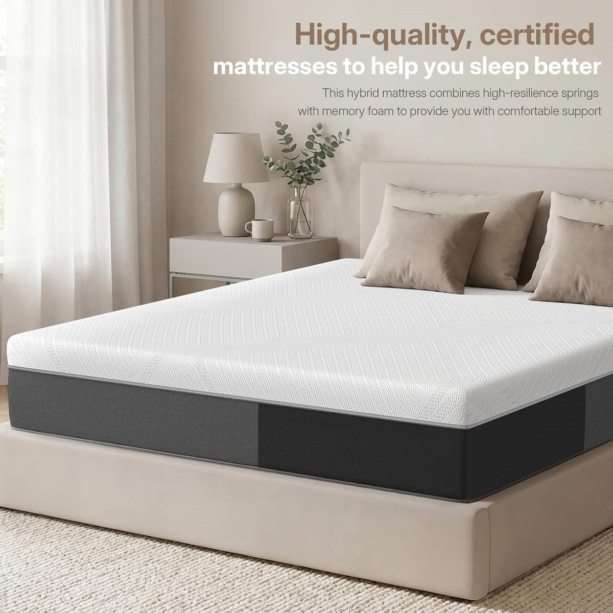 Queen 10 Inch Hybrid Mattress in a Box, Medium-Firm, Memory Foam with Individually Pocketed Coils, Zoned Support, Motion Isolation, CertiPUR-US Certified
