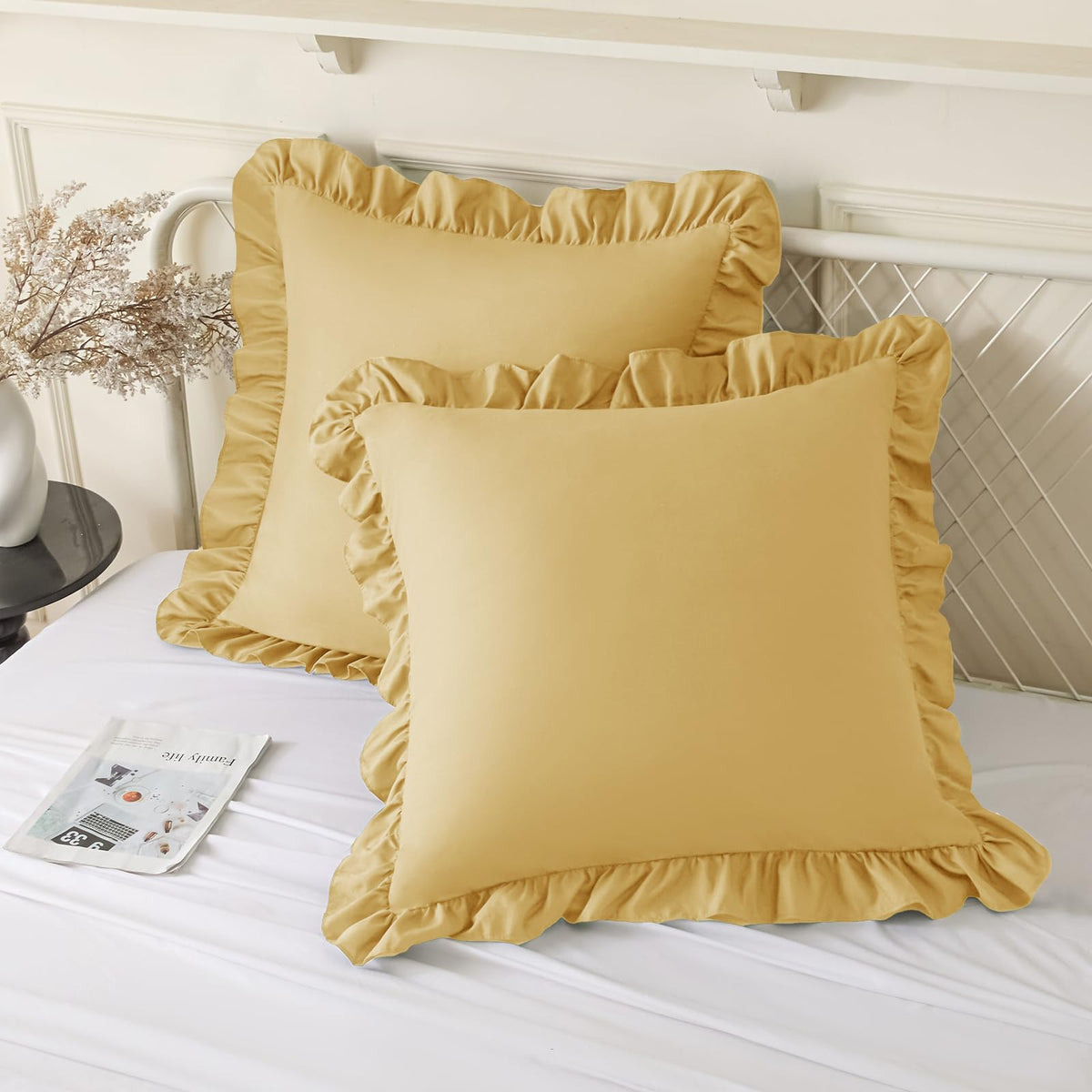 KKJIAF 2 Pack Ruffle Pillow Cases 26x26 Inches, Dusty Blue
