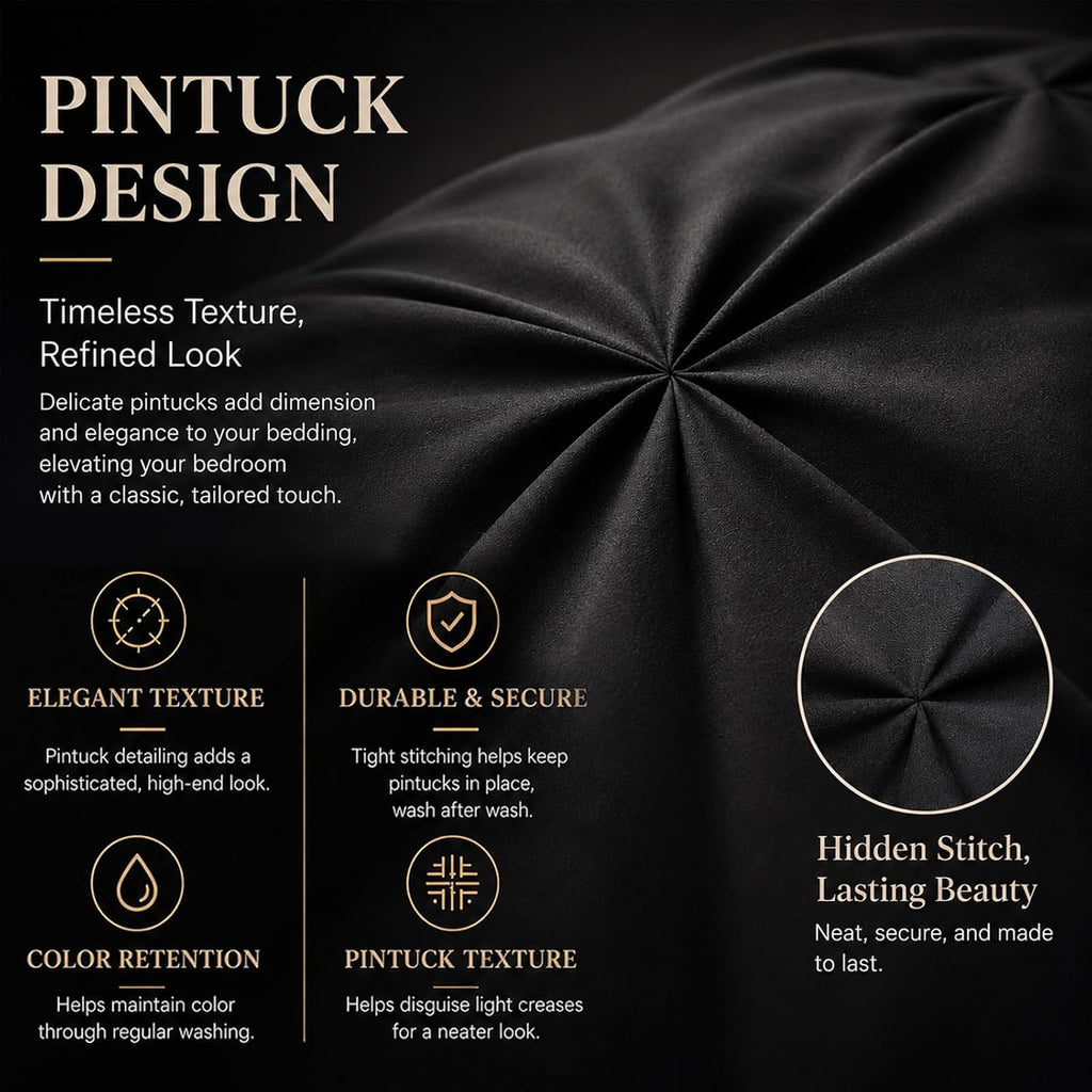 CozyLux Queen Comforter Set Black, 7 Pieces Pintuck Bed in a Bag