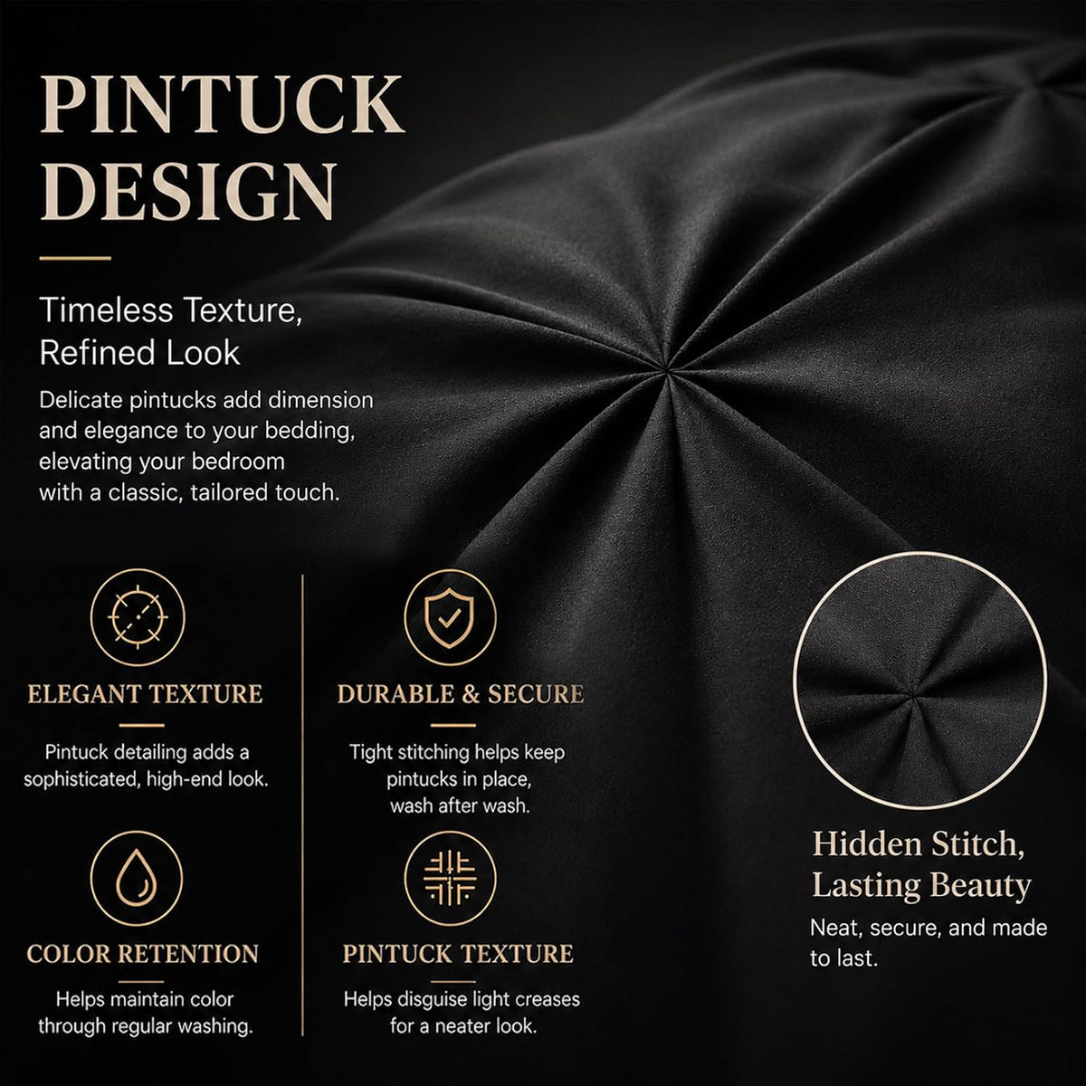 CozyLux Queen Comforter Set Black, 7 Pieces Pintuck Bed in a Bag