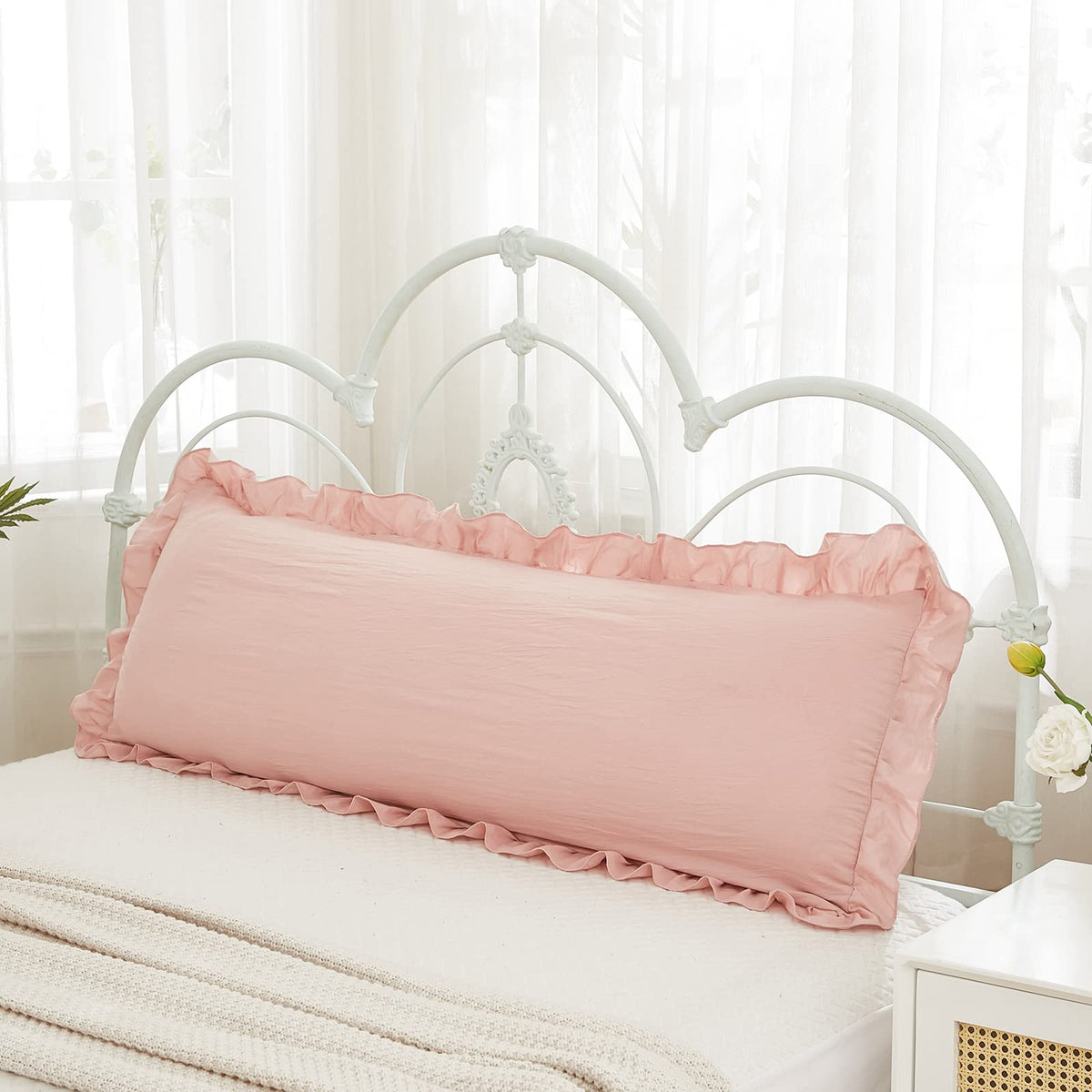 Boho White Body Pillowcase 20x54in - Ruffled Fringe Decor Sham