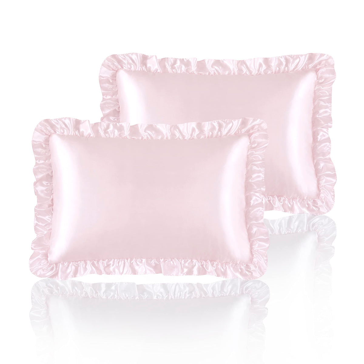 Blush Pink Satin Ruffled Pillow Cases for Hair and Skin,Blush Pink Silk Pillowcases Standard Set of 2 with Envelope Closure Princess Room Decoration