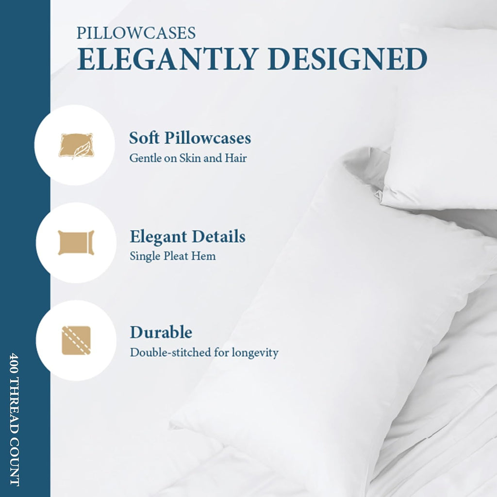 Queen Pillow Cases Set of 2, 400 Thread Count, White