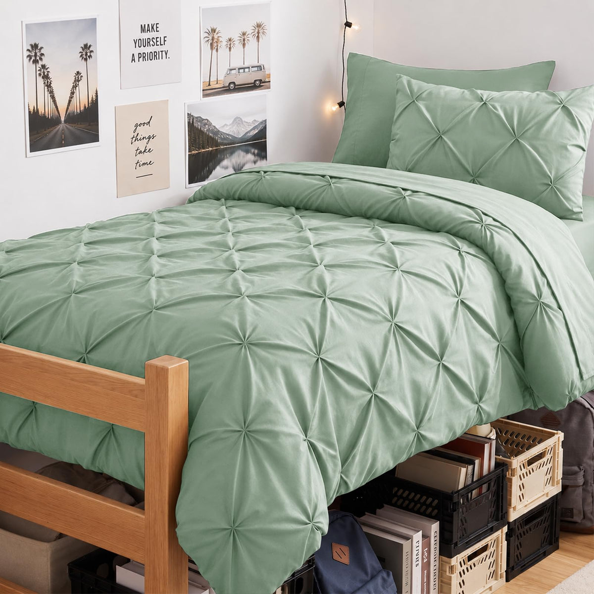 CozyLux Queen Comforter Set Black, 7 Pieces Pintuck Bed in a Bag