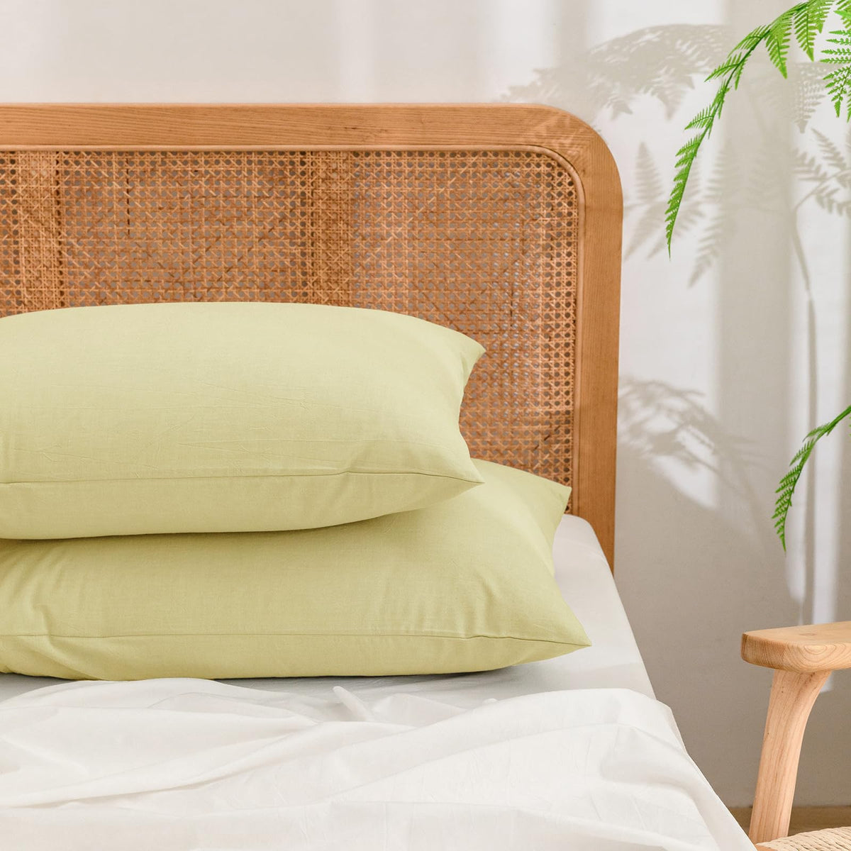 BESTOUCH Washed Cotton Pillowcases Linen Feel Olive Green Body