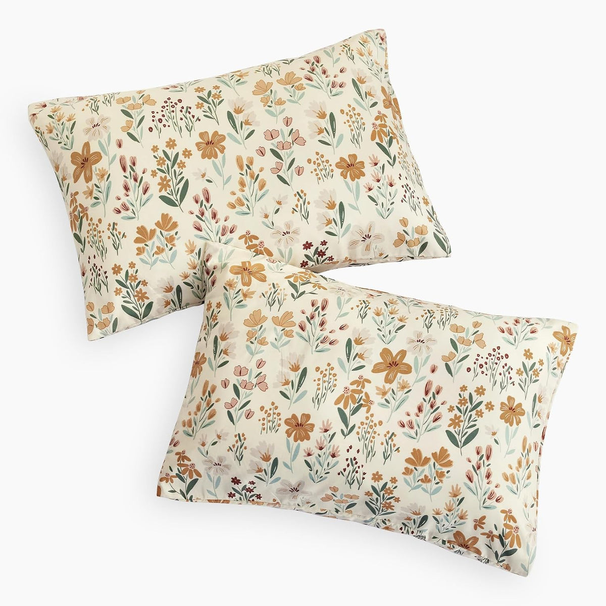 Wake In Cloud - Floral Pillow Cases, Botanical Flower Coquette Cottagecore Shabby Chic Aesthetic, Set of 2 Soft Pillowcases Pillow Shams Covers, Orange Cream, King Size 20x36 Inches
