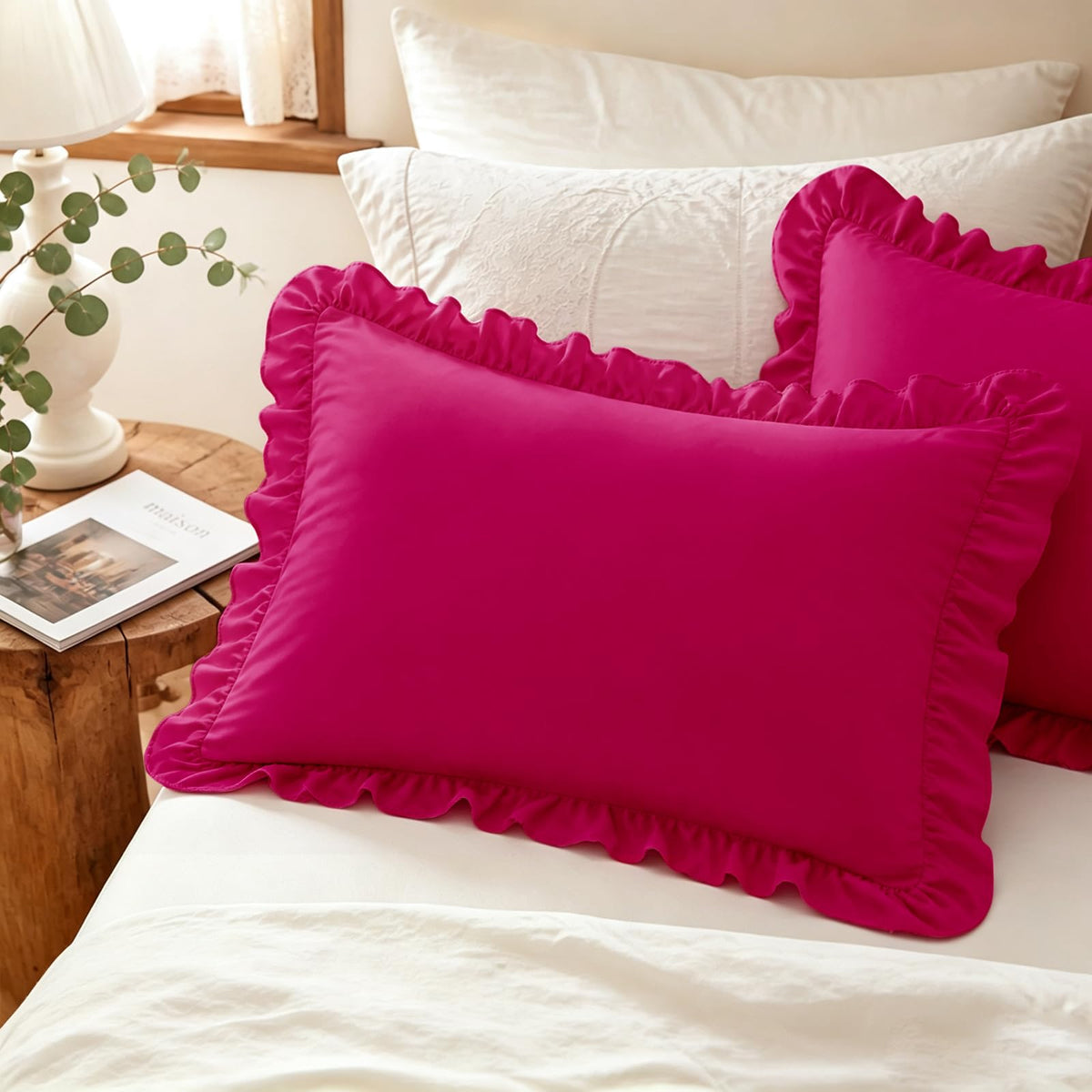 Homiest Ruffle Pillow Cases Standard Set of 2, White, 20x26 in