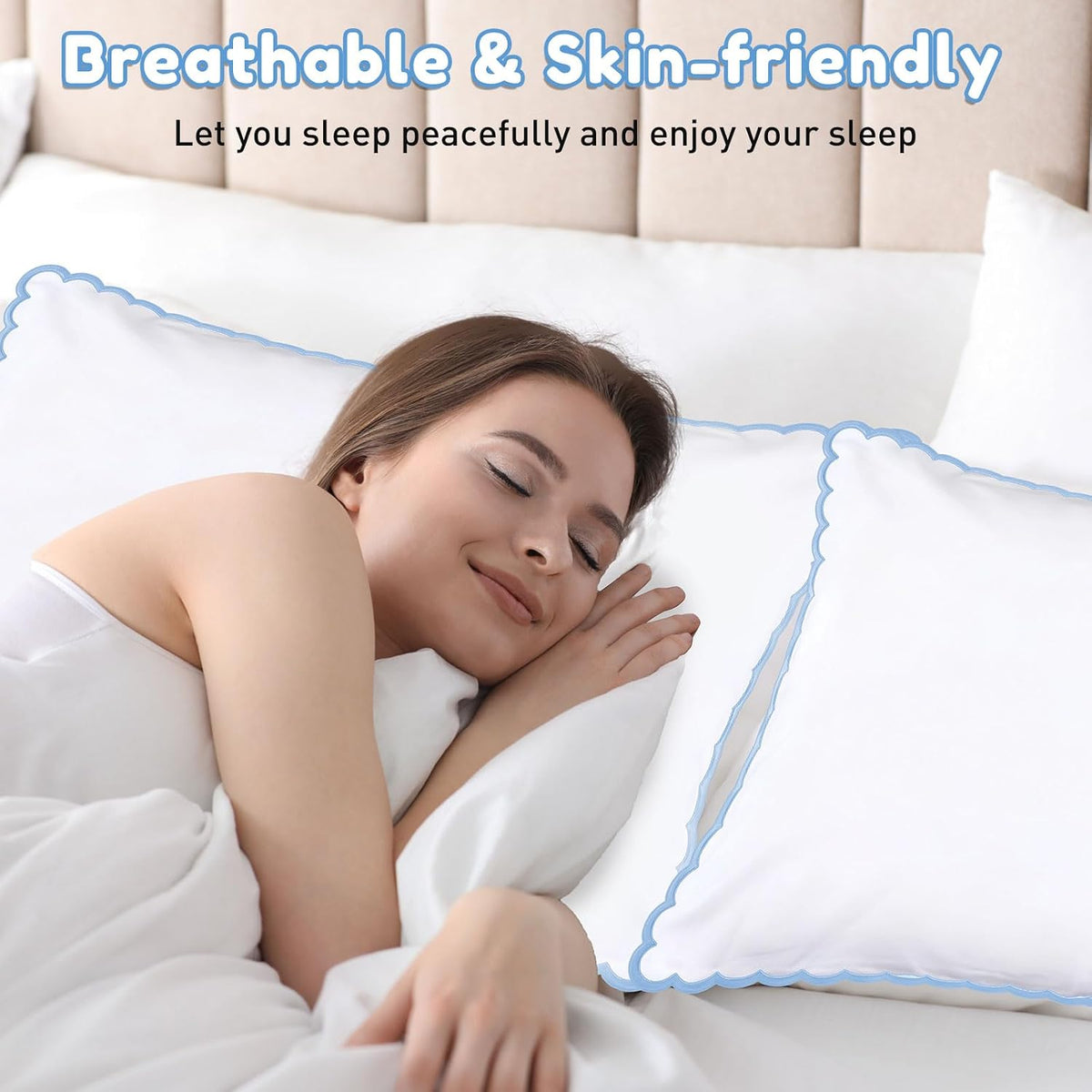 Frienda 2 Pcs Scalloped Pillowcase Microfiber Pillow Cover,Blue,26" X 20"