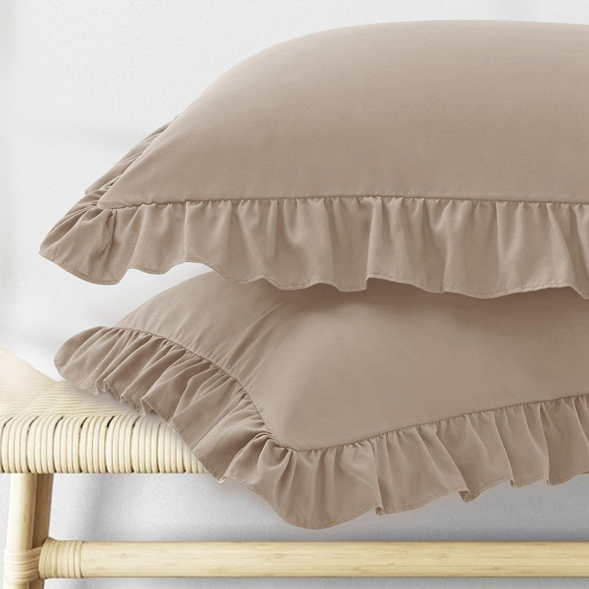 KKJIAF Ruffle Pillow Cases King Size Set of 2, White