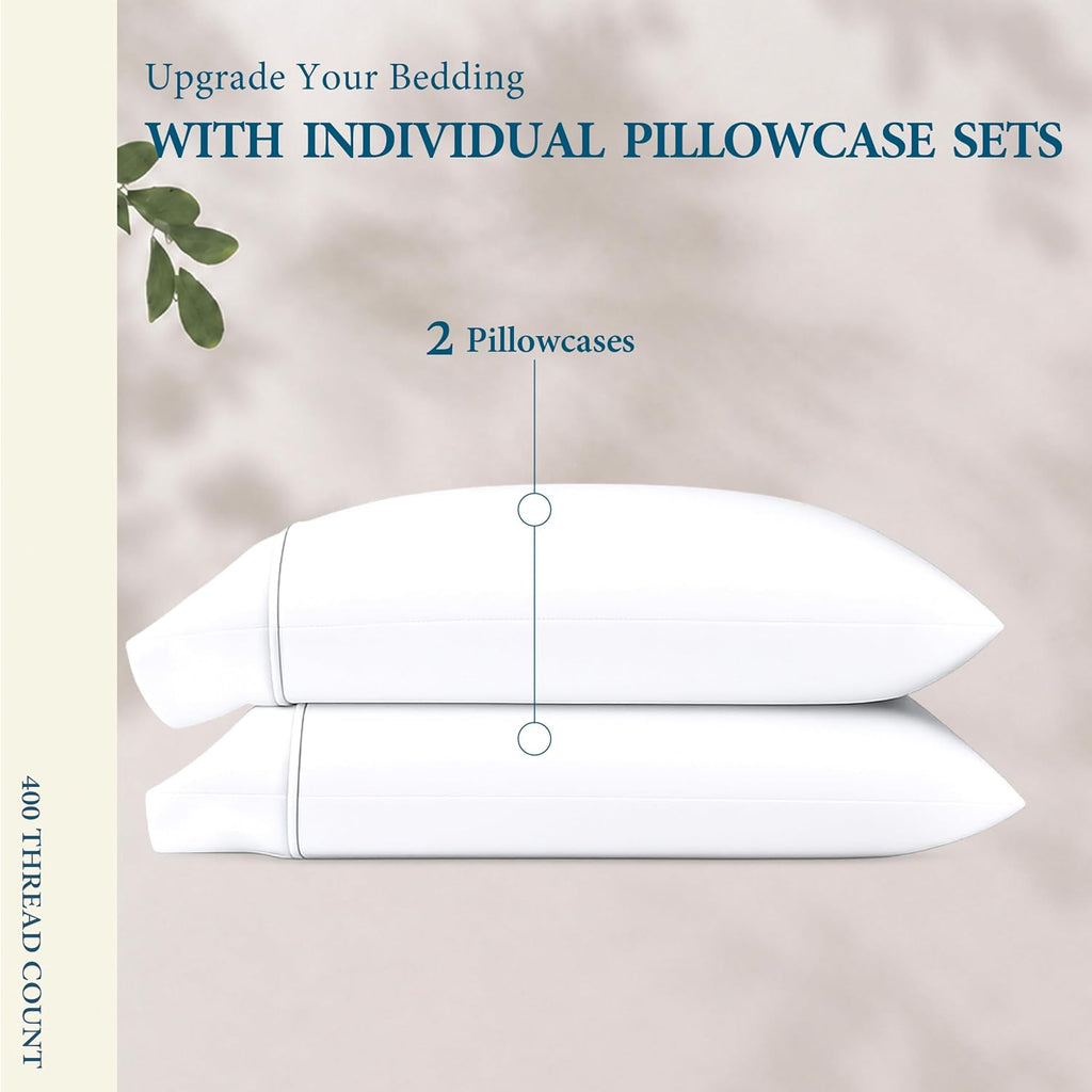 Queen Pillow Cases Set of 2, 400 Thread Count, White