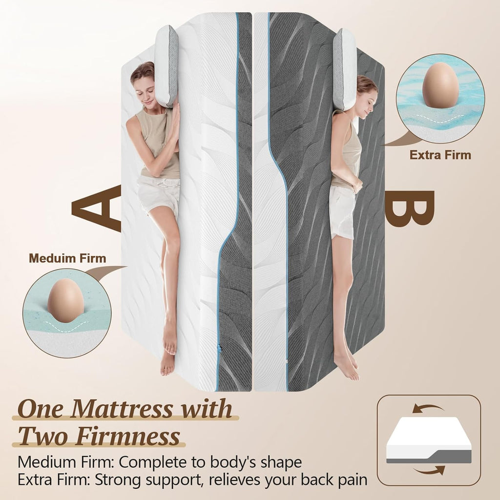 Extra Firm Mattress, Queen Size 8 Inch Memory Foam Mattress, Extra Firm to Medium Firm Dual Sides Flippable Mattress, High Density Mattress for Back Pain Relief, CertiPUR-US Certified, 80"x 60"