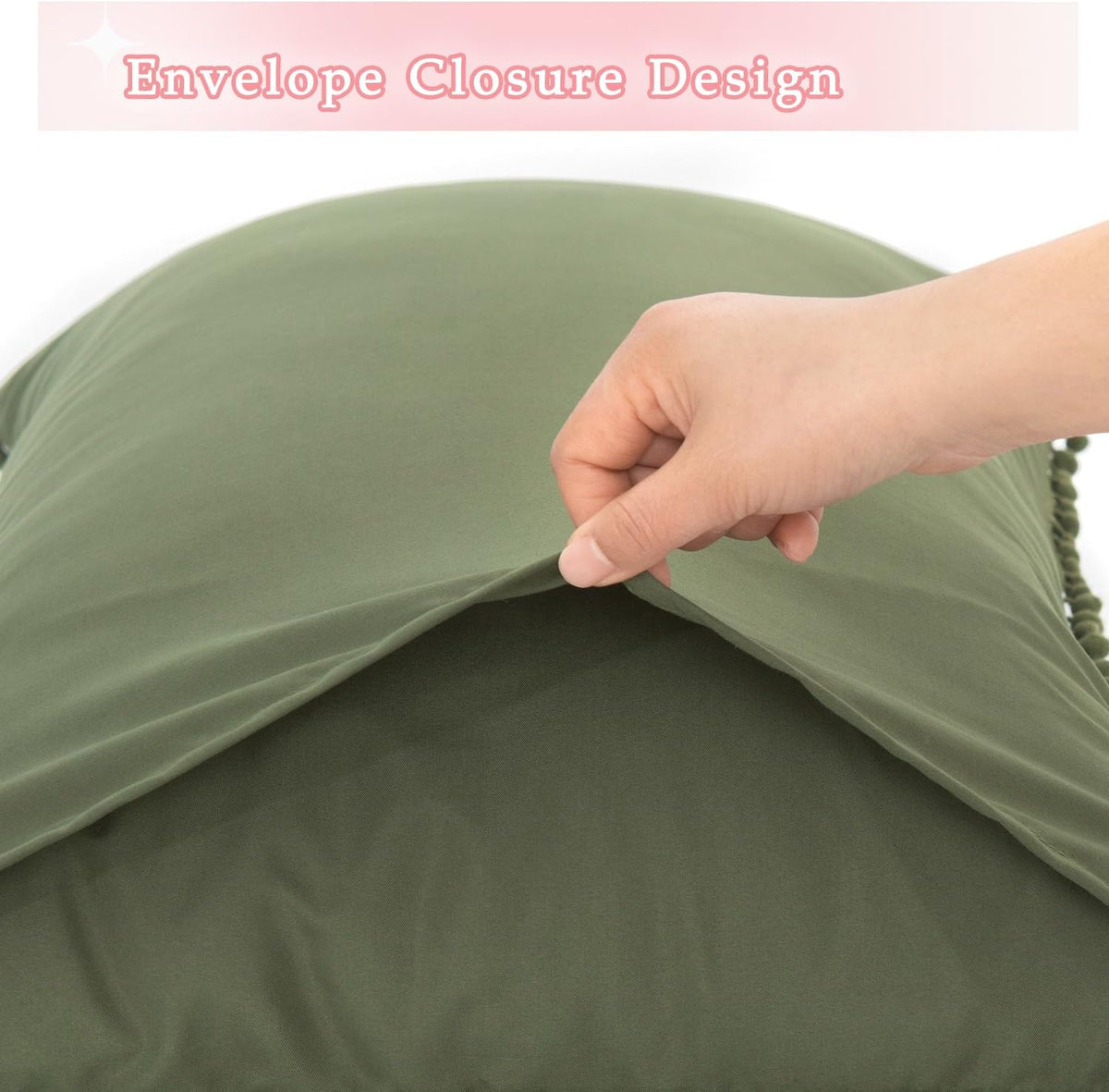 Pom Poms Pillow Shams King Size Set of 2, Olive Green Decorative Pillowcases with Envelope Closure, Soft Microfiber Shams Cover with Pom Pom Trim, Wrinkle Resistant (20 x 36 Inches)