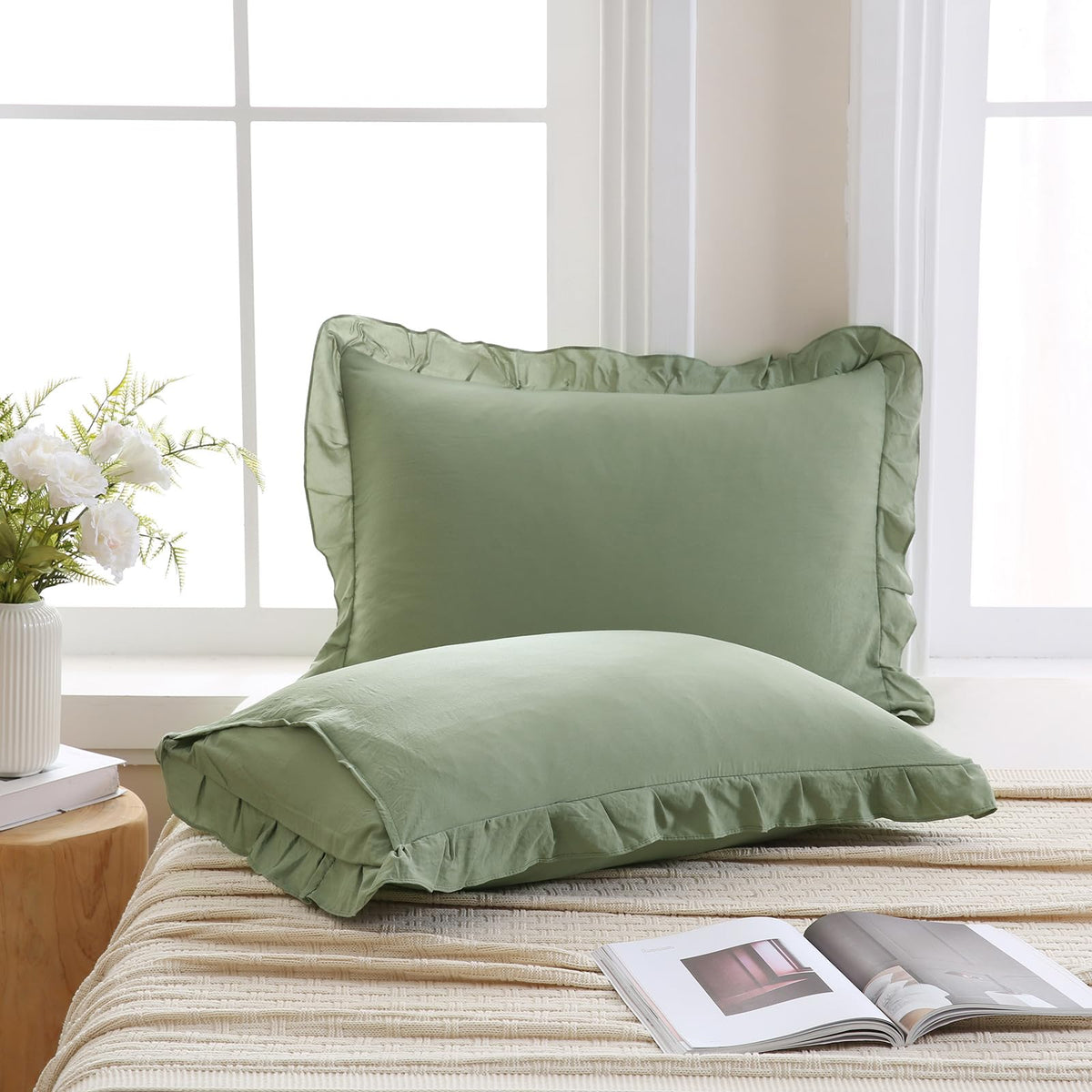 Boho White Body Pillowcase 20x54in - Ruffled Fringe Decor Sham