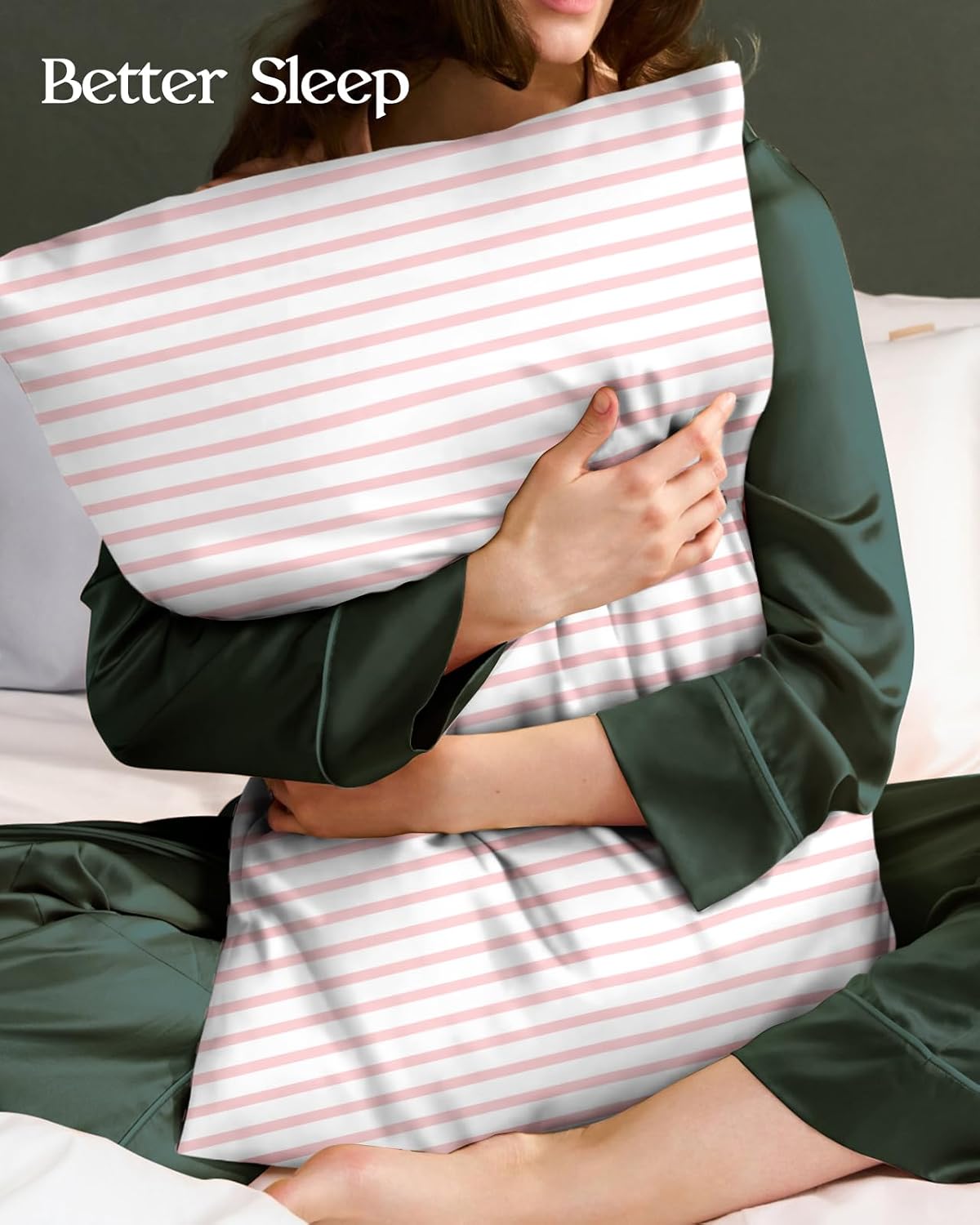 Miss Adola 2pcs Silk Pillowcase with Hidden Zipper, Pink Stripes