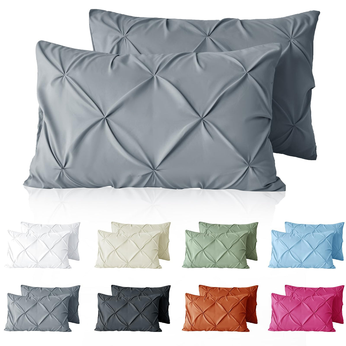 VACVELT 2pc White Pintuck Pillow Shams Standard, Envelope Closure