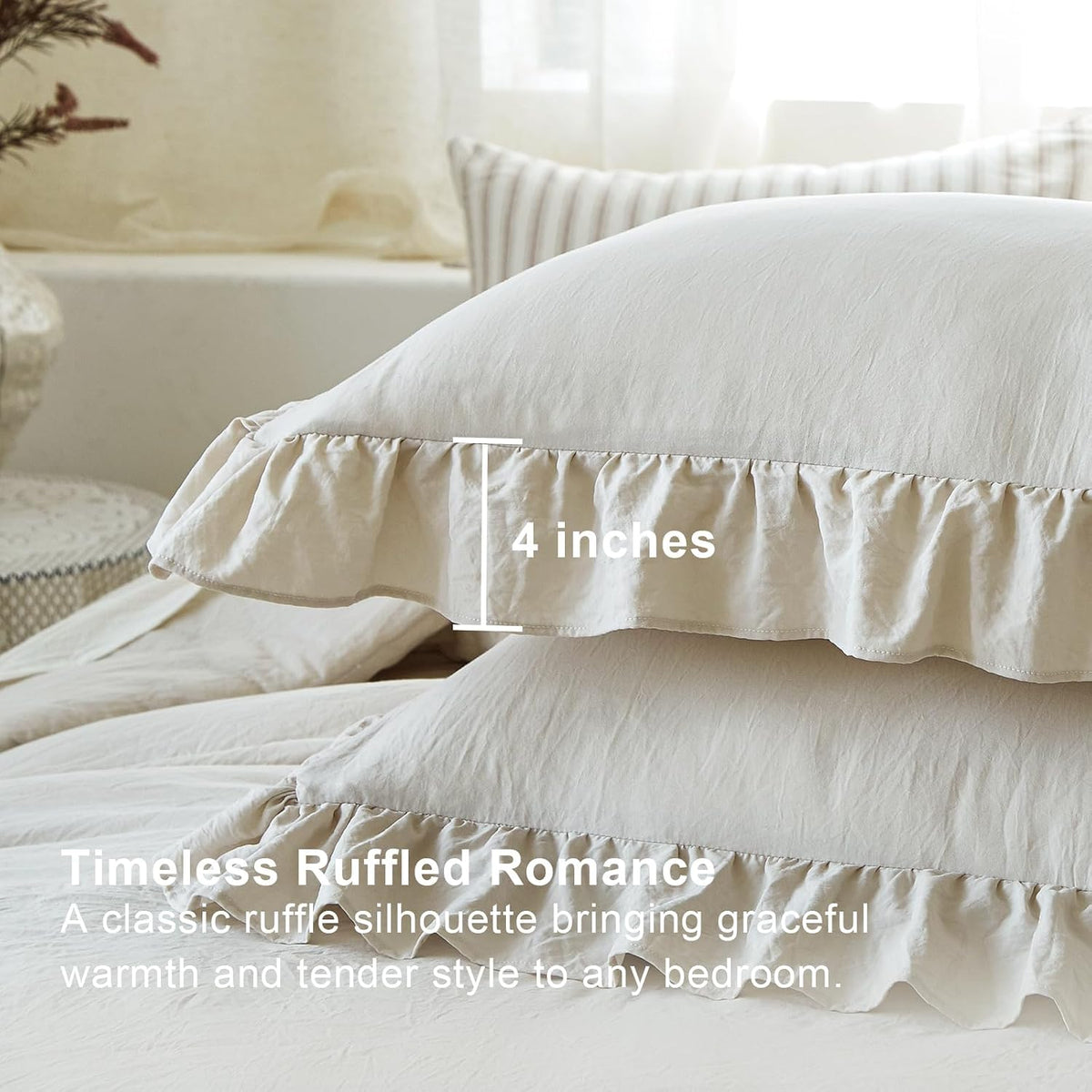 Beige Ruffle 2 Pieces Comforter Set Twin Shabby Chic Bedding Set