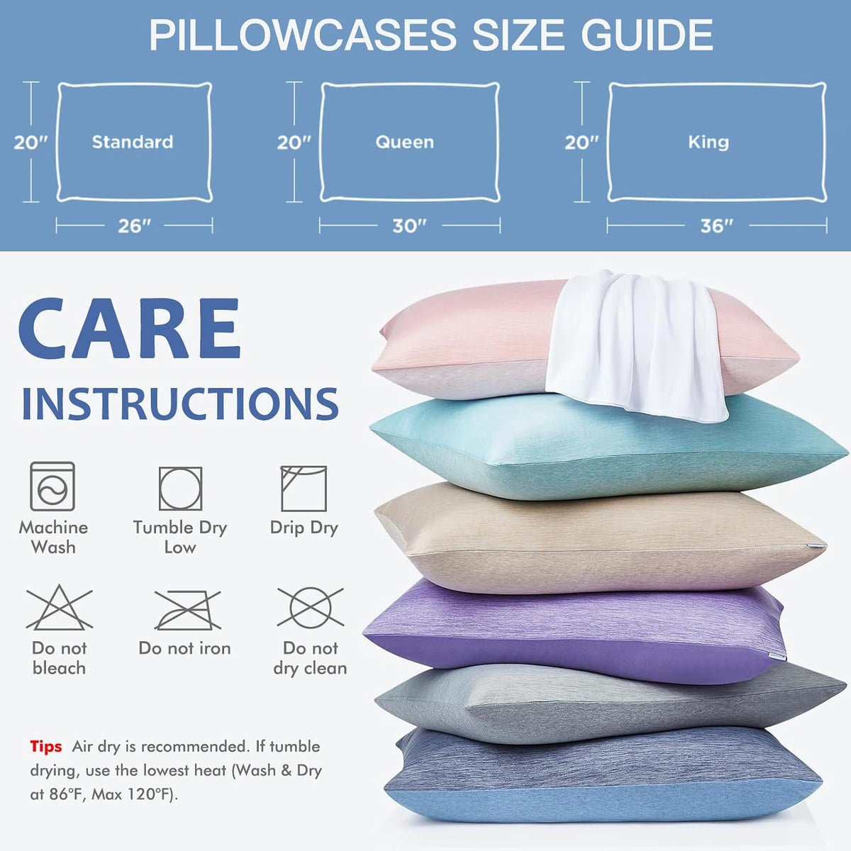 Elegear Cooling Pillow Cases for Hot Sleepers, Set of 2, Standard 20" x 26"