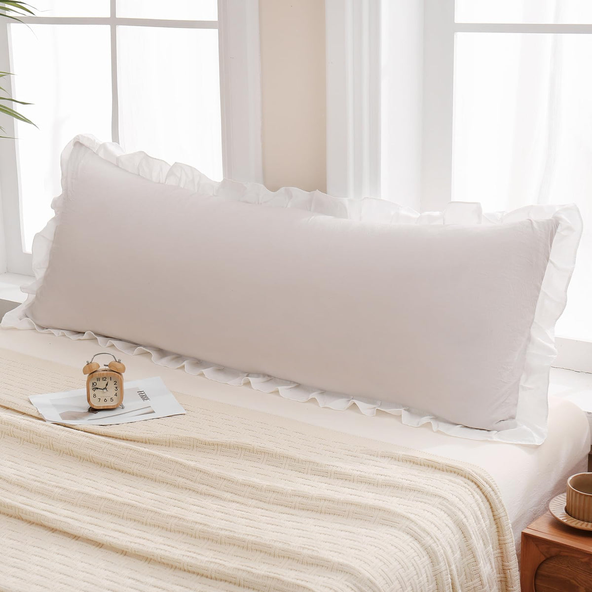 Boho White Body Pillowcase 20x54in - Ruffled Fringe Decor Sham