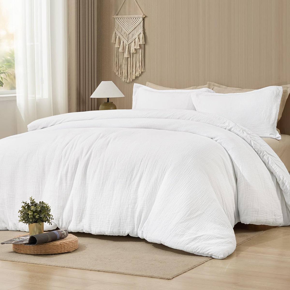PHF Muslin Comforter Set Queen Size, Cotton Shell with Polyester Fill