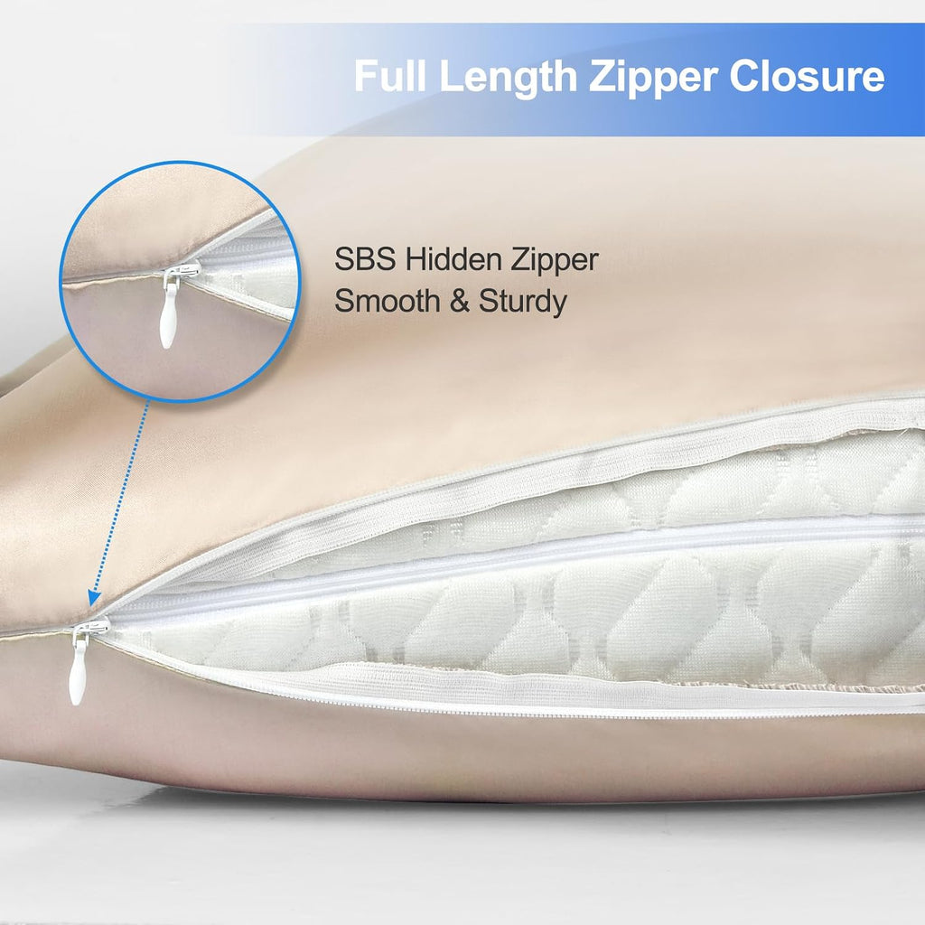 Curved Queen Pillow Case for Sider Sleeper, 20 x 30 Silky Cover with Zipper