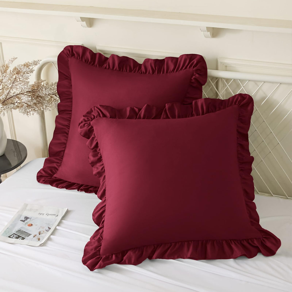 KKJIAF 2 Pack Ruffle Pillow Cases 26x26 Inches, Dusty Blue