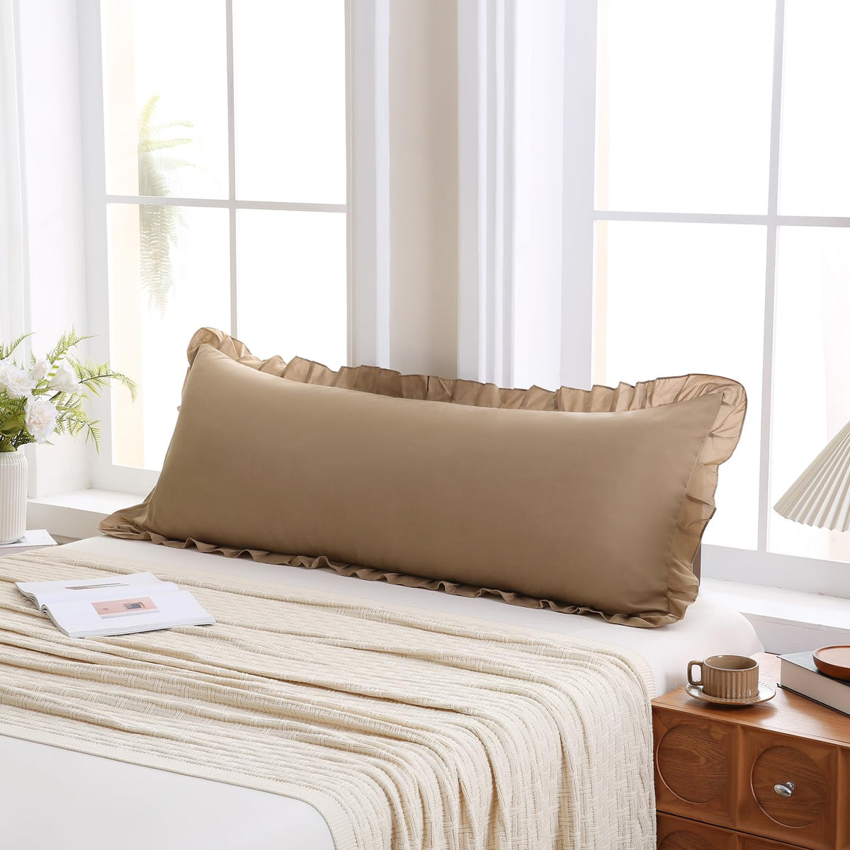 Boho White Body Pillowcase 20x54in - Ruffled Fringe Decor Sham