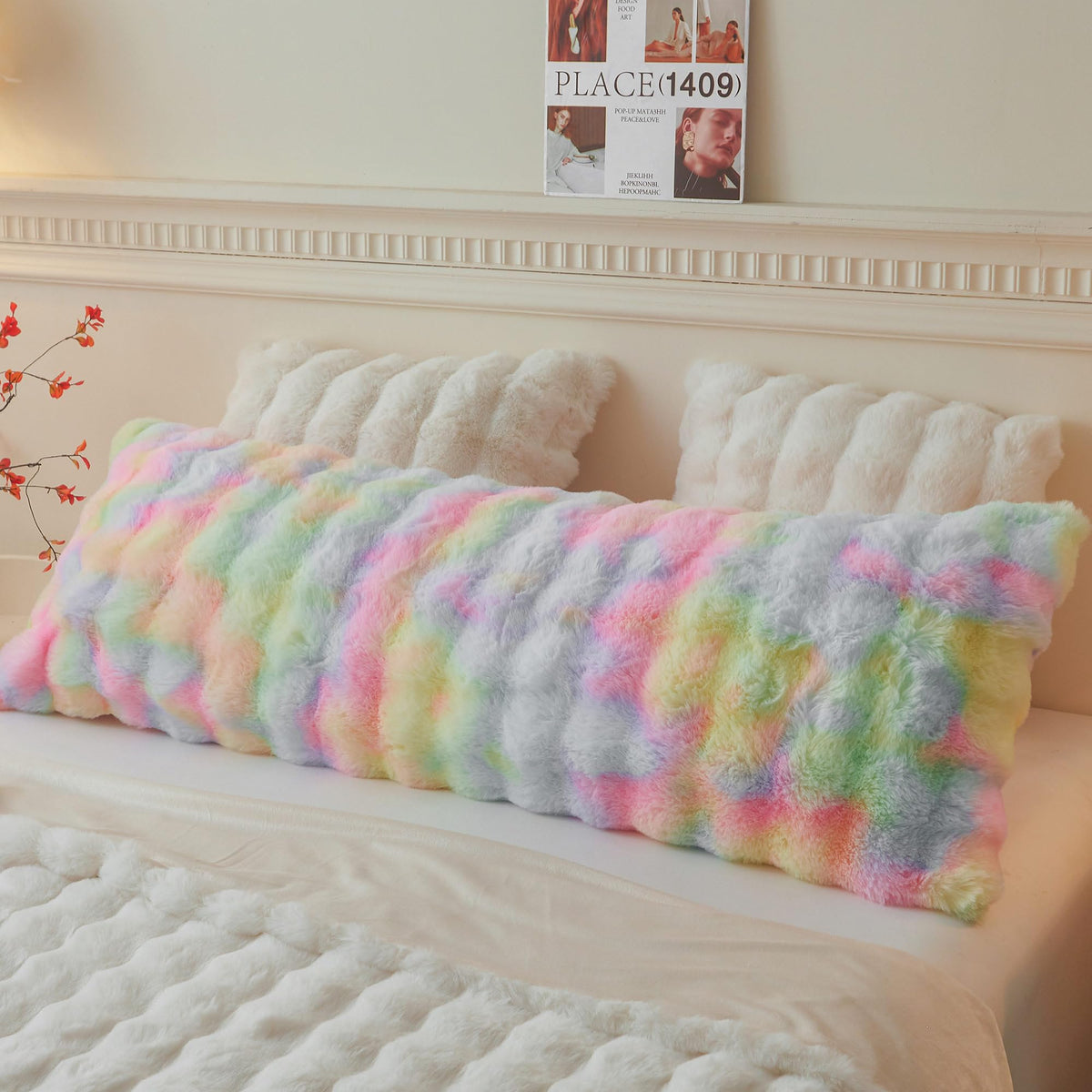 LIFEREVO Fluffy Faux Rabbit Fur Body Pillow Cover 20"x54", Sage Green