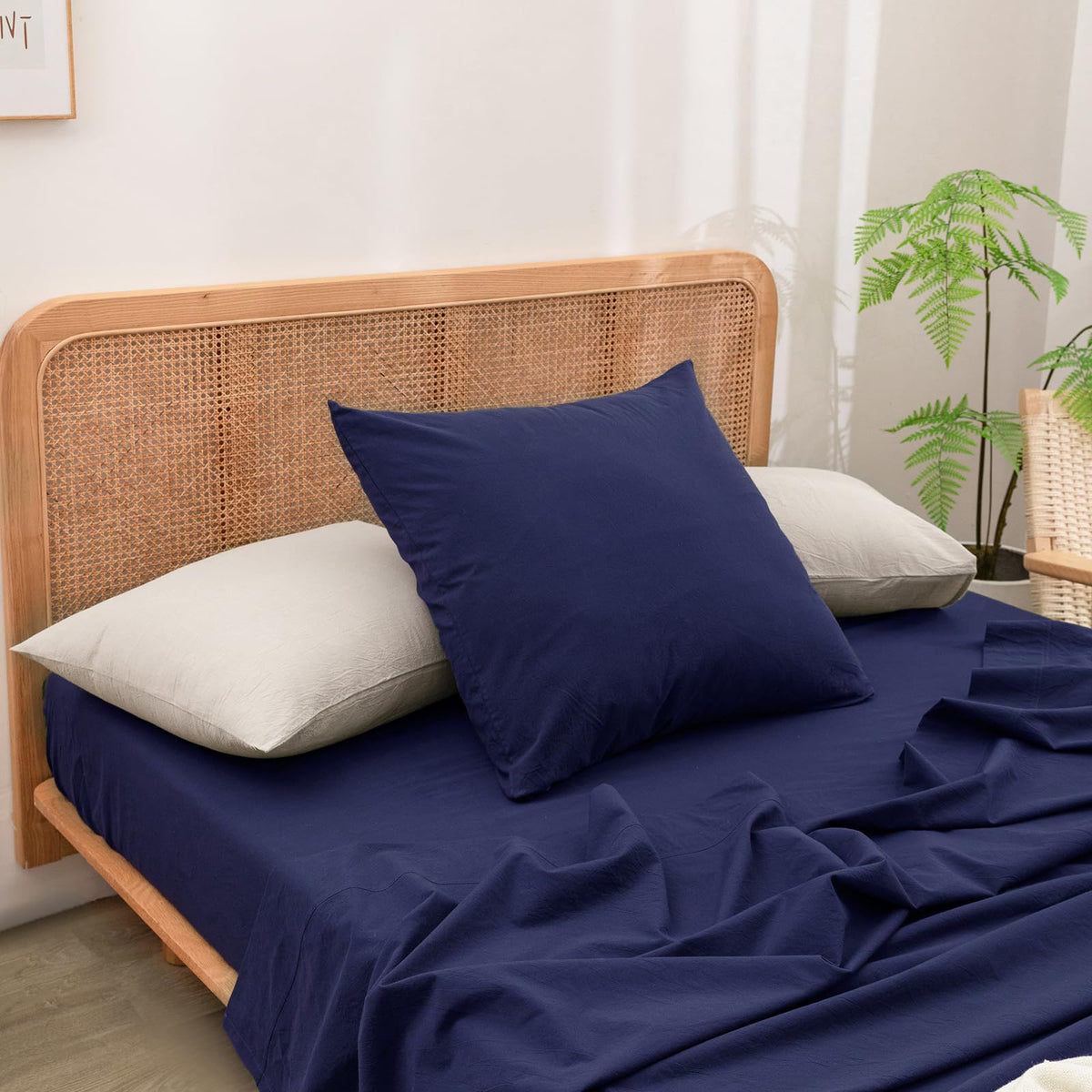 BESTOUCH Washed Cotton Pillowcases Linen Feel Olive Green Body