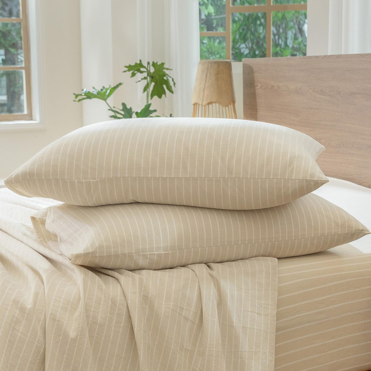 MOOMEE Pillowcase Set of 2 100% Washed Cotton Linen-Like King