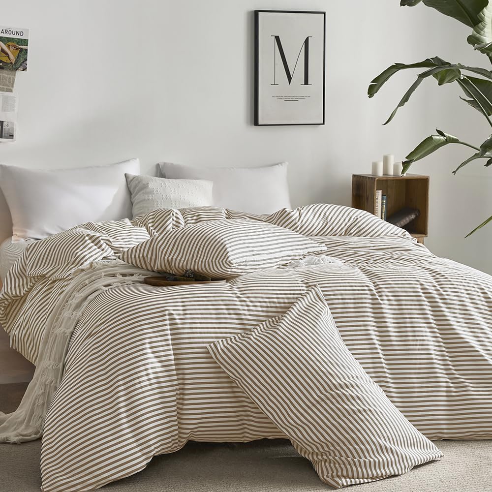 JELLYMONI Cotton Classic Striped Pillowcases Set of 2, Tan, Standard