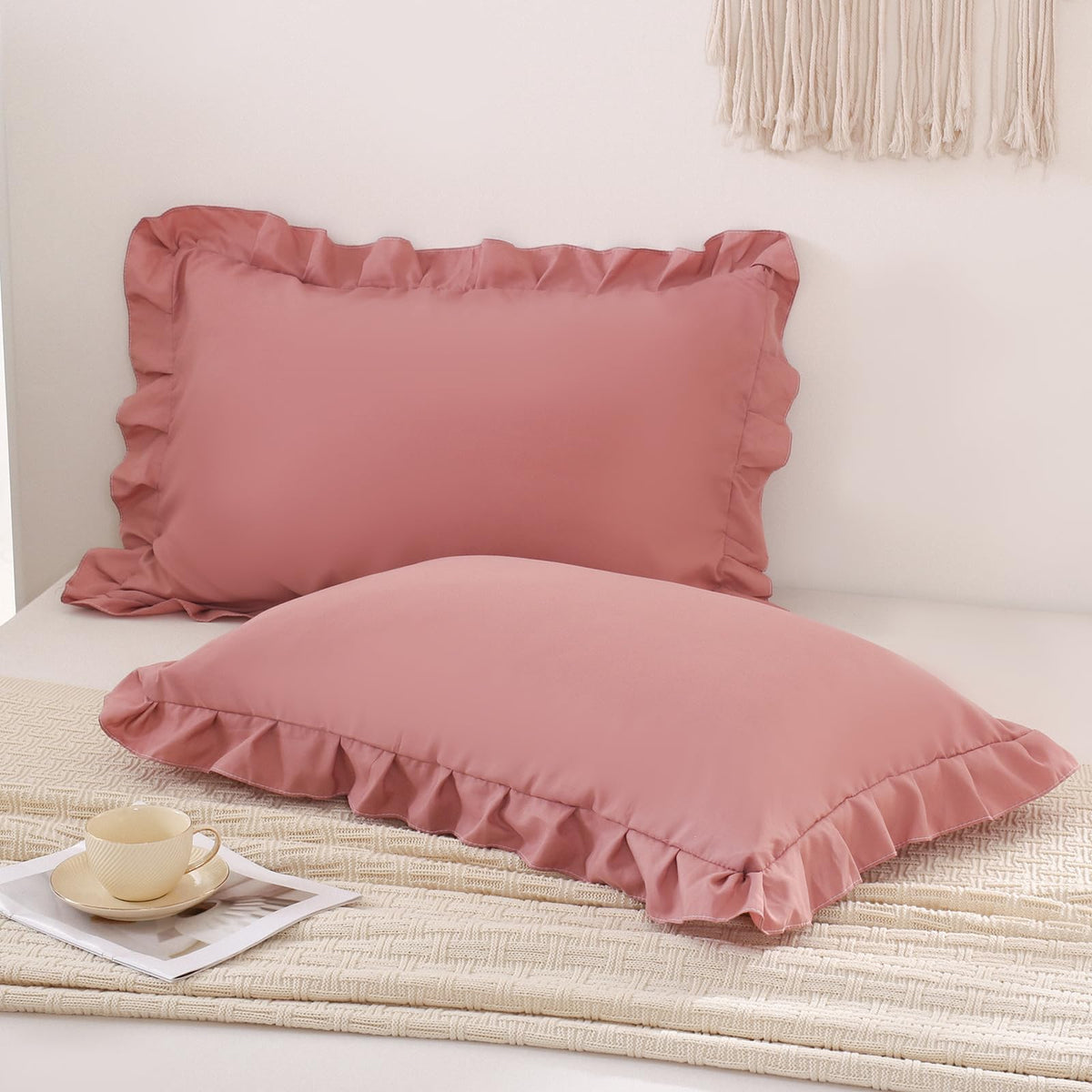 Boho White Body Pillowcase 20x54in - Ruffled Fringe Decor Sham