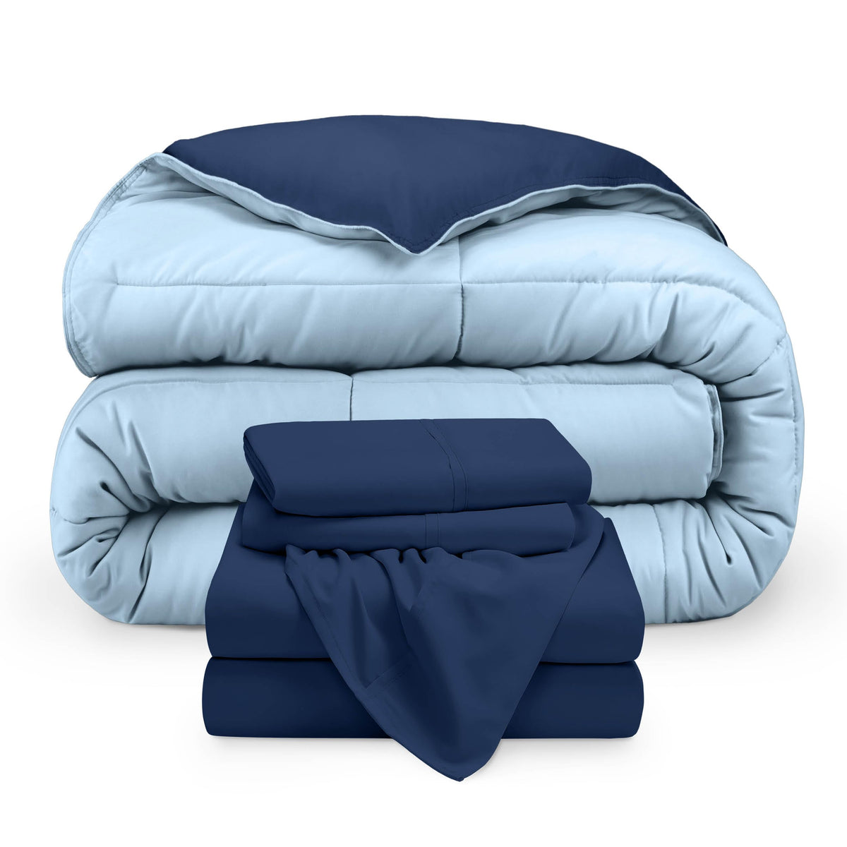 Bare Home Reversible Bed-in-A-Bag Comforter & Sheet Set - Queen - Down Alternative - Soft - Bedding Set (Queen, Light Grey/Grey)
