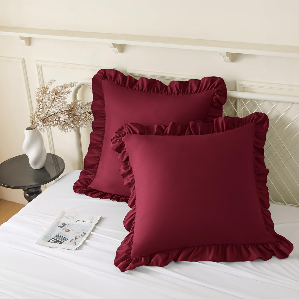 KKJIAF 2 Pack Ruffle Pillow Cases 26x26 Inches, Dusty Blue