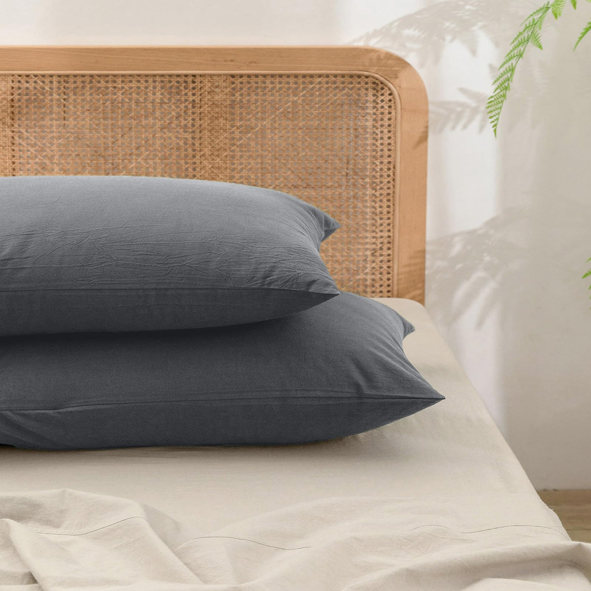 BESTOUCH Washed Cotton Pillowcases Linen Feel Olive Green Body