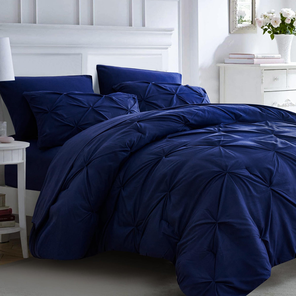 Ubauba 7pc Full Size Comforter Set with Sheets, Pinched Pleat 7 Piece Bed in a Bag Blush Bed Set with Comforter, Pintuck All Season Bedding Sets (Pink,Full)