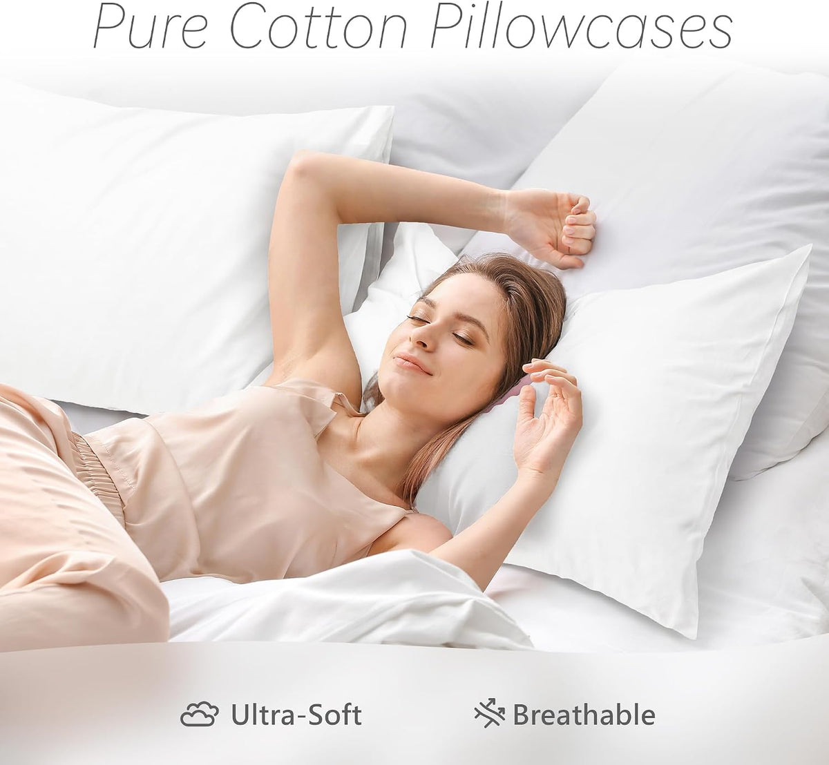1 Pack 500TC Cotton Sateen Queen Pillowcase, White 20"x30"