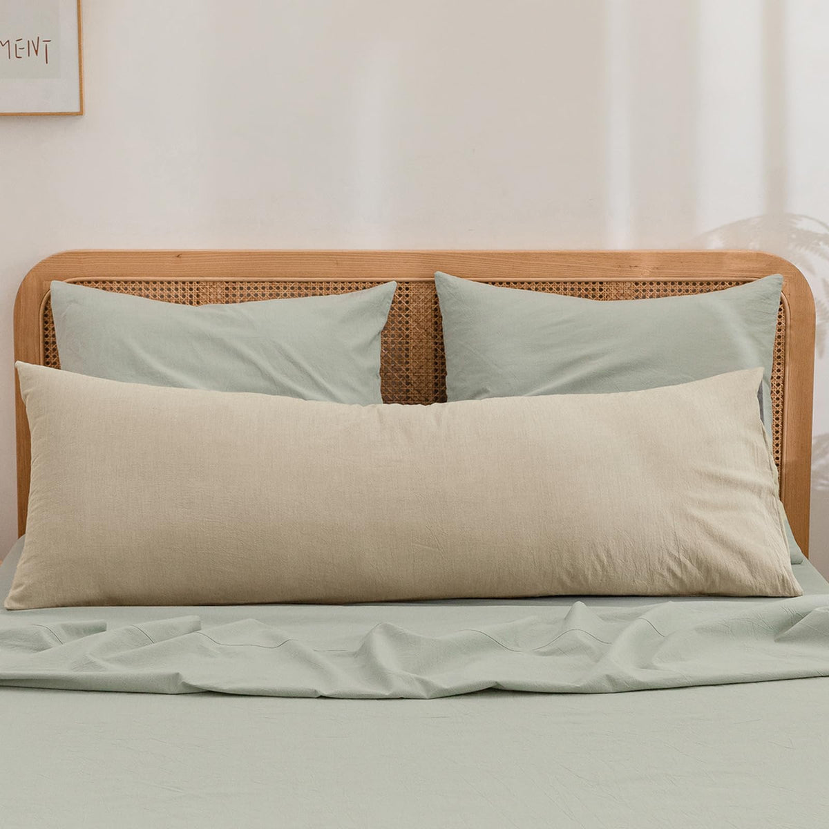 BESTOUCH Washed Cotton Pillowcases Linen Feel Olive Green Body