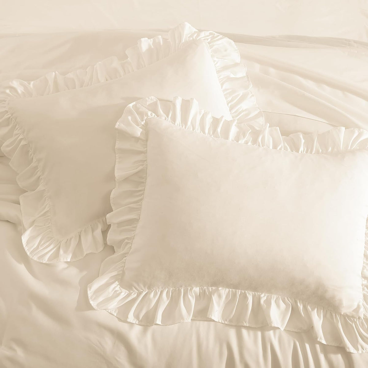 King Comforter Set Whisper White Ruffle 7 Pieces Farmhouse Bed in a Bag