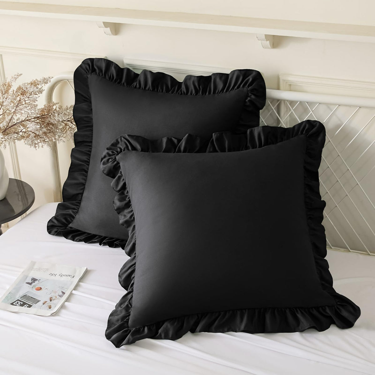 KKJIAF 2 Pack Ruffle Pillow Cases 26x26 Inches, Dusty Blue