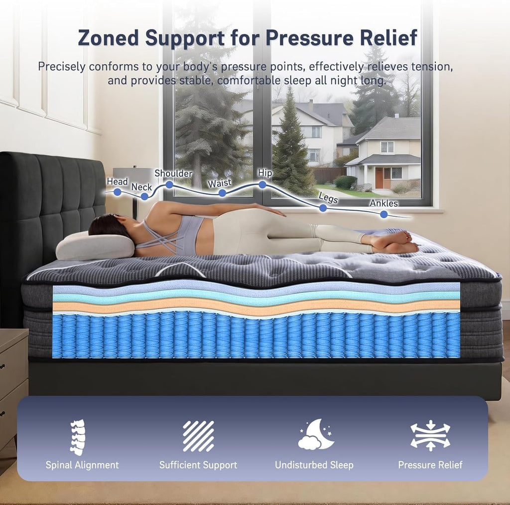 Queen Mattress 12 Inch - Hotel Style Luxury Hybrid Mattress in a Box, Cooling Gel Memory Foam & Pocket Coils, Medium Firm, Motion Isolation & Zoned Support, 365-Night Trial & 10-Year Warranty