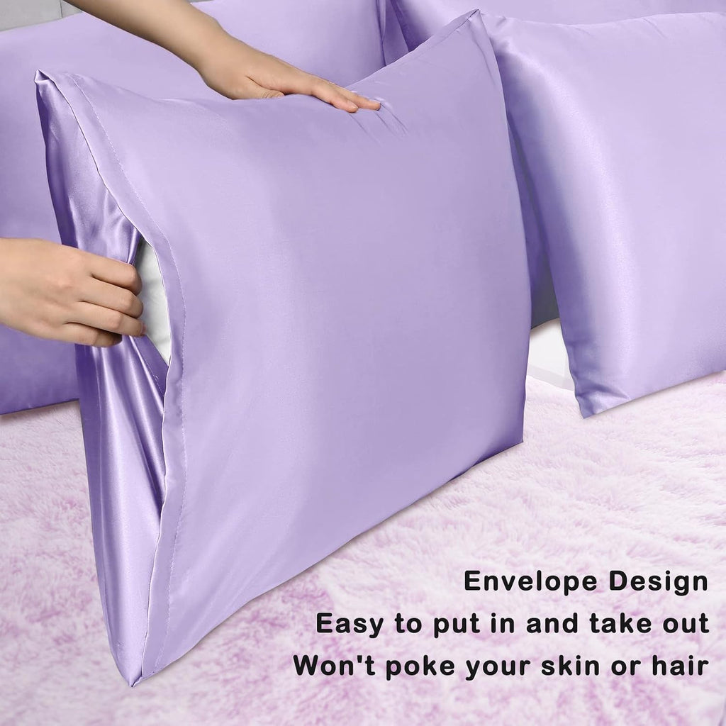 Lavender Purple Silk Satin Pillowcase Set of 2, Soft Satin Pillowcases for Women's Hair, Envelope Closure (20x26 Inches)