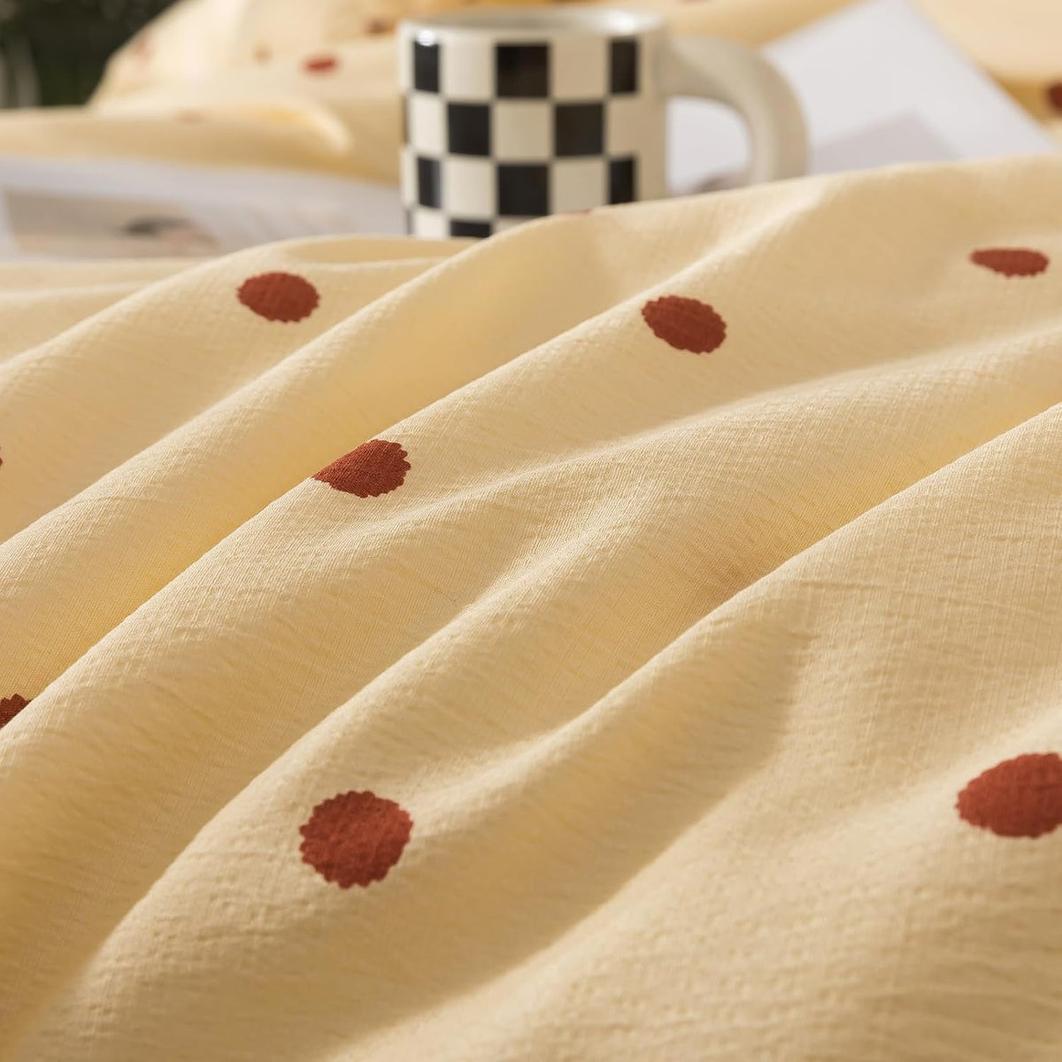 Caressma Yellow Full Comforter Set with Polka Dots 3 Pieces Bedding Set