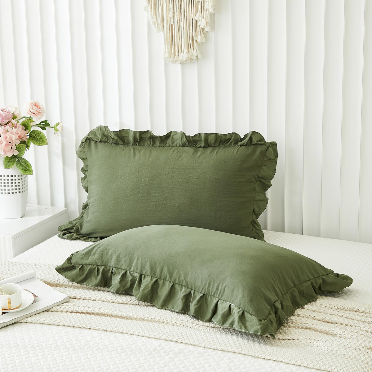 Boho White Body Pillowcase 20x54in - Ruffled Fringe Decor Sham