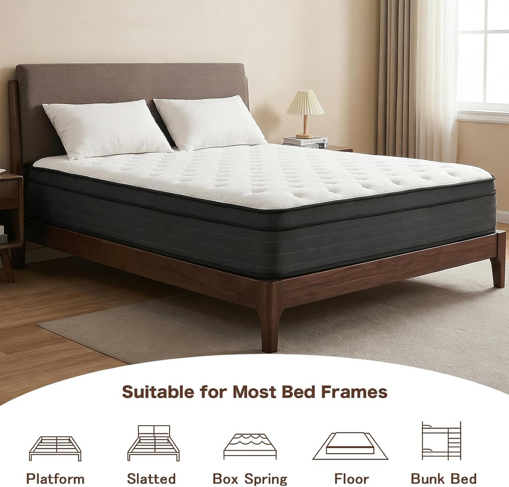 Vantto Queen Size Mattress, 12 Inch Hybrid Memory Foam Mattress in a Box, Individual Pocket Springs Mattress for Pressure Relief, Motion Isolation, CertiPUR-US