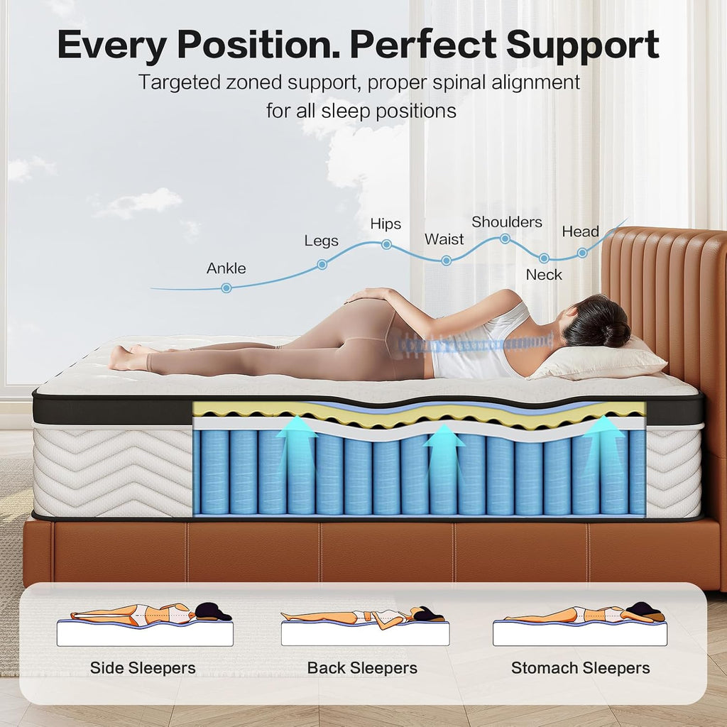JEEKEA Queen Mattress 12 Inch Hybrid Mattress in a Box, Pressure Relief